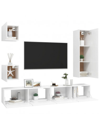 Set di Mobili Porta TV 5 pz Bianco in Legno Multistrato