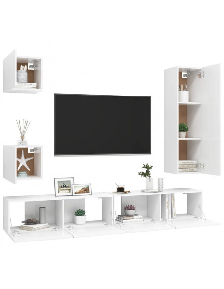 Set di Mobili Porta TV 5 pz Bianco in Legno Multistrato