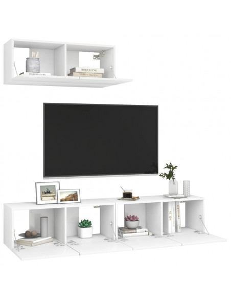 Mobili TV 3 pz Bianchi in Legno Multistrato