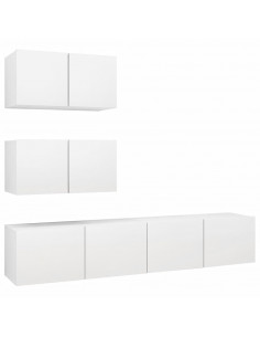 Set Mobili Porta TV 4 pz Bianco in Legno Multistrato 2