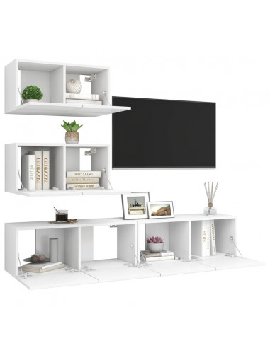 Set Mobili Porta TV 4 pz Bianco in Legno Multistrato