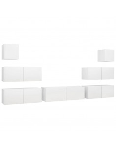 Set Mobili Porta TV 7 pz Bianco in Legno Multistrato 2