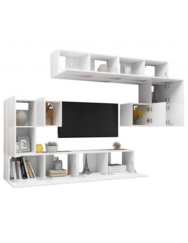 Set Mobili Porta TV 8 pz Bianco in Legno Multistrato