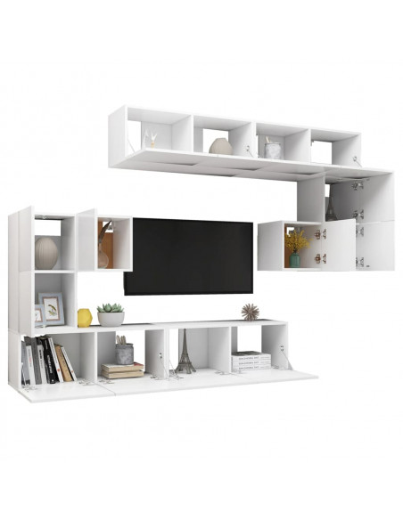 Set Mobili Porta TV 8 pz Bianco in Legno Multistrato