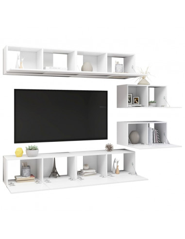 Set Mobili Porta TV 6 pz Bianco in Legno Multistrato