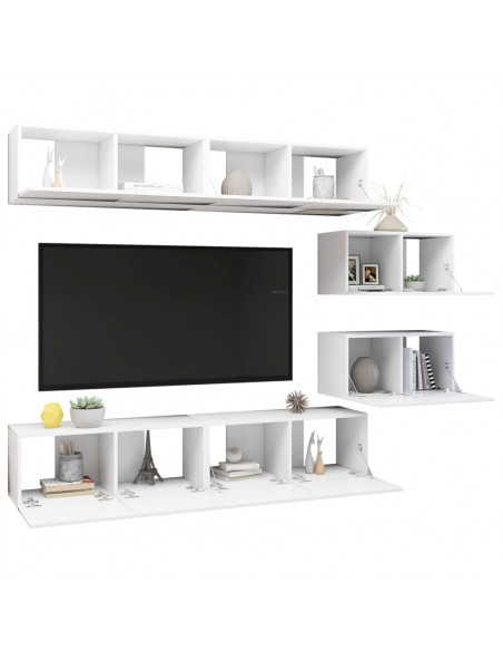 Set Mobili Porta TV 6 pz Bianco in Legno Multistrato