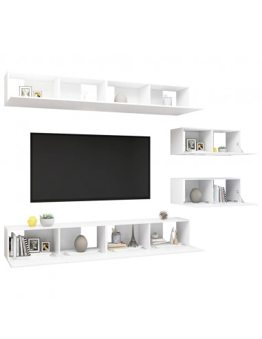Set Mobili Porta TV 6 pz Bianco in Legno Multistrato