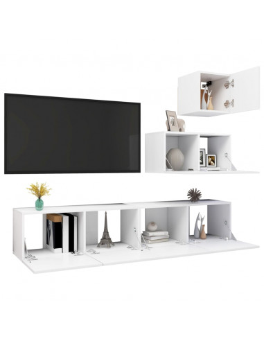 Set Mobili Porta TV 4 pz Bianco in Legno Multistrato