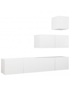 Set Mobili Porta TV 4 pz Bianco in Legno Multistrato 2