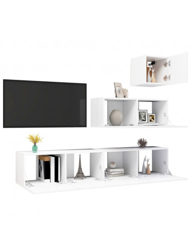 Set Mobili Porta TV 4 pz Bianco in Legno Multistrato