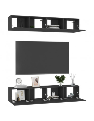 Mobili Porta TV 4 pz Neri 80x30x30 cm in Legno Multistrato