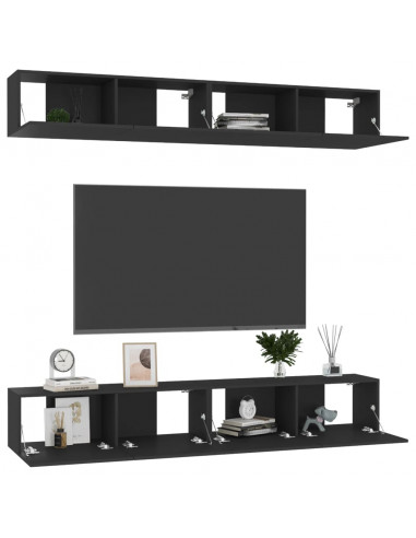 Mobili Porta TV 4 pz Neri 100x30x30 cm in Legno Multistrato
