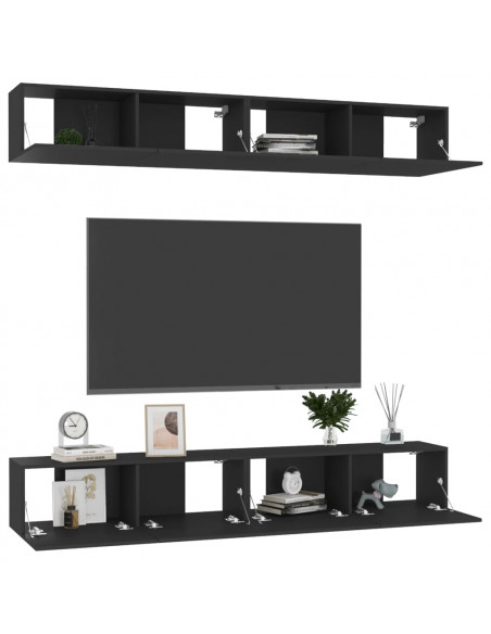 Mobili Porta TV 4 pz Neri 100x30x30 cm in Legno Multistrato
