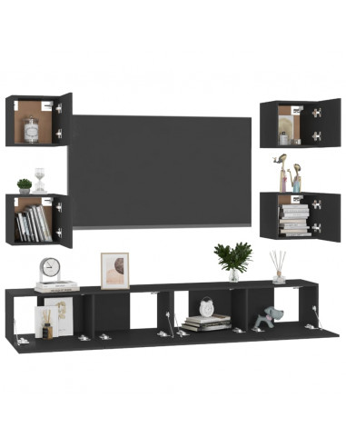 Set di Mobili Porta TV 6 pz Nero in Legno Multistrato