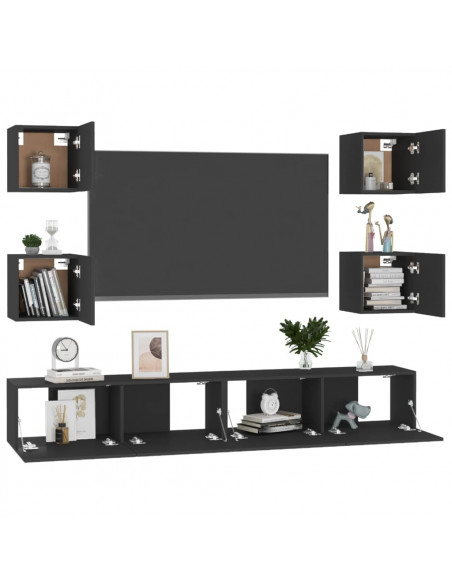 Set di Mobili Porta TV 6 pz Nero in Legno Multistrato