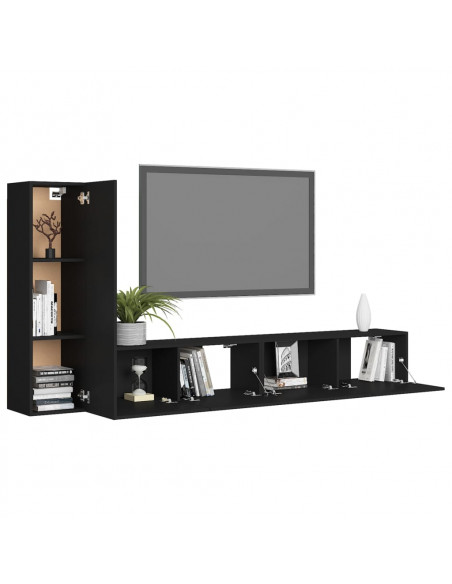 Set di Mobili Porta TV 3 pz Nero in Legno Multistrato