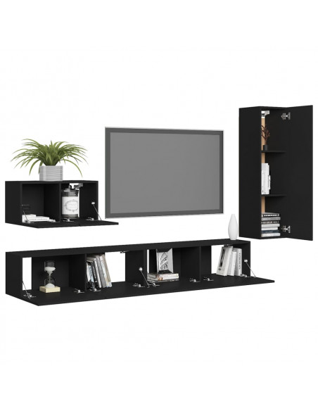 Set di Mobili Porta TV 4 pz Nero in Legno Multistrato