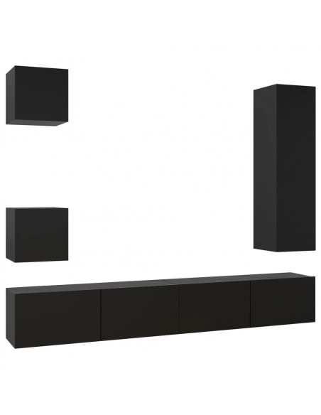 Set di Mobili Porta TV 5 pz Nero in Legno Multistrato
