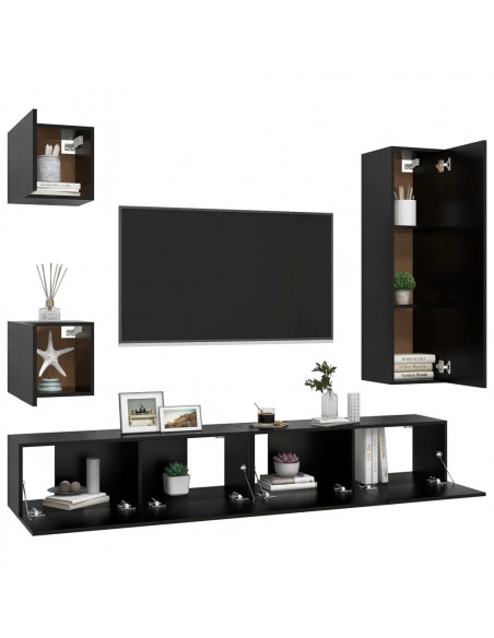 Set di Mobili Porta TV 5 pz Nero in Legno Multistrato
