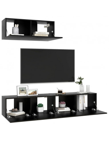 Mobili Porta TV 3 pz Neri in Legno Multistrato