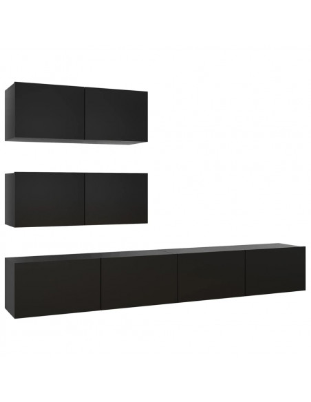 Set di Mobili Porta TV 4 pz Nero in Legno Multistrato