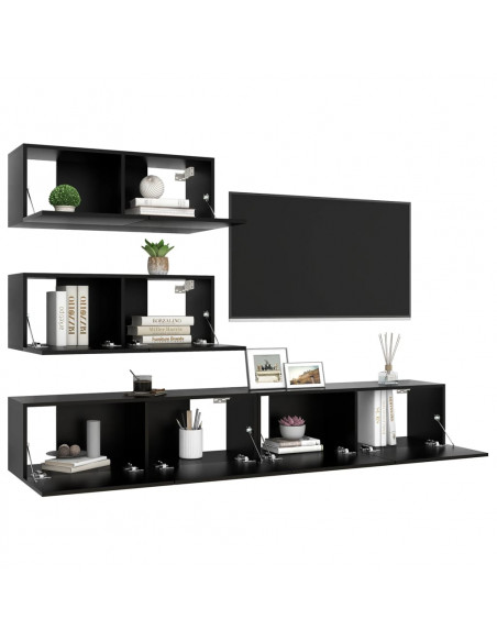 Set di Mobili Porta TV 4 pz Nero in Legno Multistrato