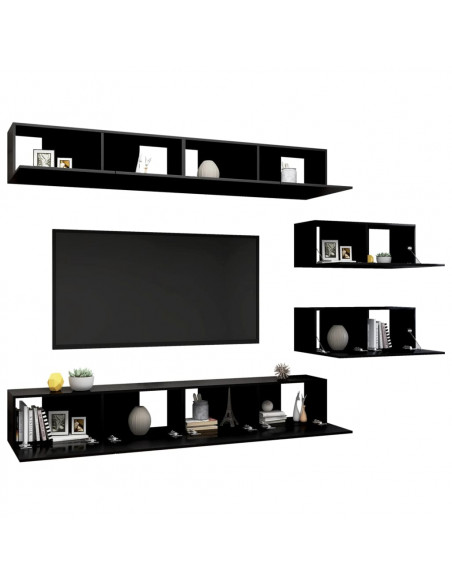 Set di Mobili Porta TV 6 pz Nero in Legno Multistrato