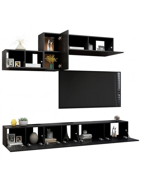 Set di Mobili Porta TV 6 pz Nero in Legno Multistrato