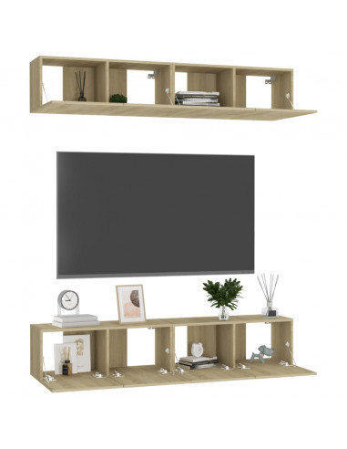 Mobili TV 4 pz Rovere Sonoma 80x30x30 cm in Legno Multistrato