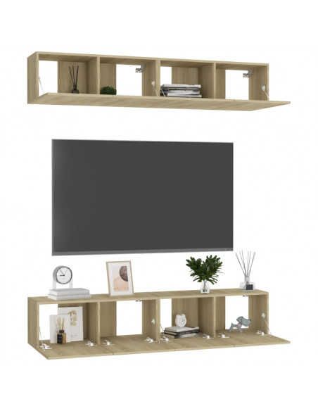 Mobili TV 4 pz Rovere Sonoma 80x30x30 cm in Legno Multistrato