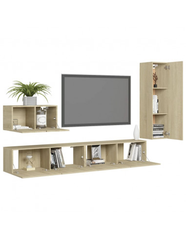 Set di Mobili Porta TV 4 pz Rovere Sonoma in Legno Multistrato