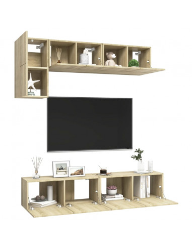 Set di Mobili TV 5 pz Rovere Sonoma in Legno Multistrato