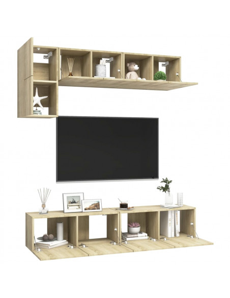 Set di Mobili TV 5 pz Rovere Sonoma in Legno Multistrato