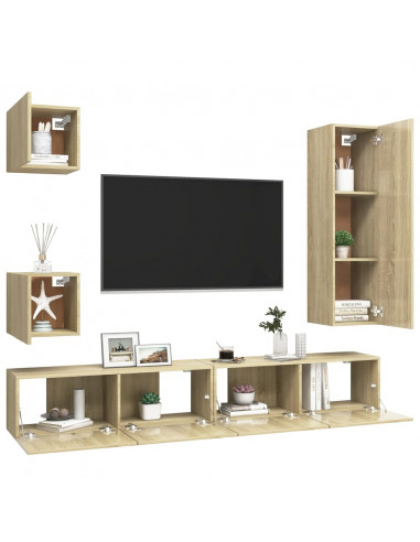 Set di Mobili TV 5 pz Rovere Sonoma in Legno Multistrato