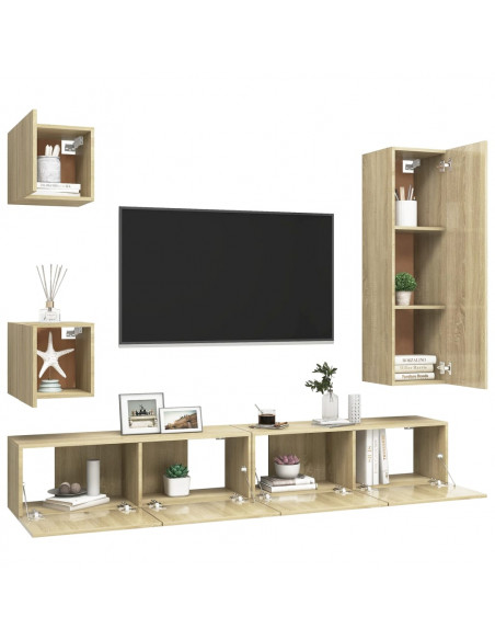 Set di Mobili TV 5 pz Rovere Sonoma in Legno Multistrato
