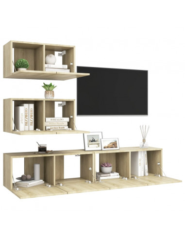 Set di Mobili Porta TV 4 pz Rovere Sonoma in Legno Multistrato