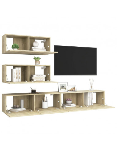 Set di Mobili Porta TV 4 pz Rovere Sonoma in Legno Multistrato