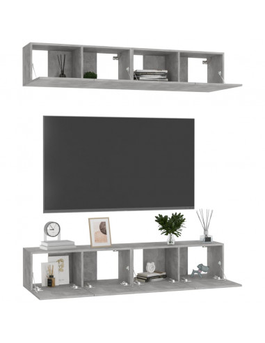 Mobili TV 4 pz Grigio Cemento 80x30x30 cm in Legno Multistrato