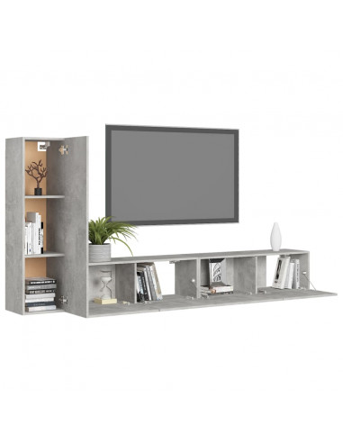 Set di Mobili Porta TV 3 pz Grigio Cemento in Legno Multistrato