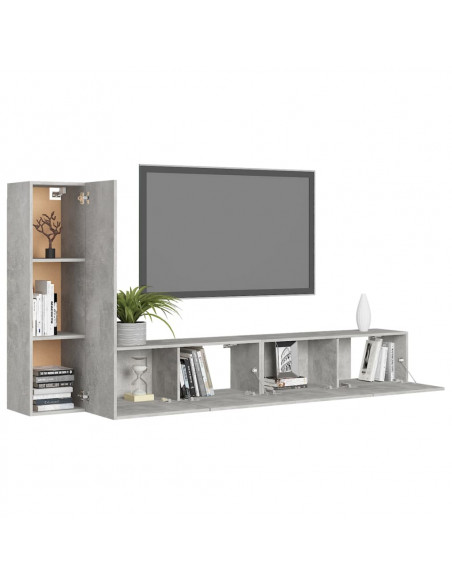 Set di Mobili Porta TV 3 pz Grigio Cemento in Legno Multistrato
