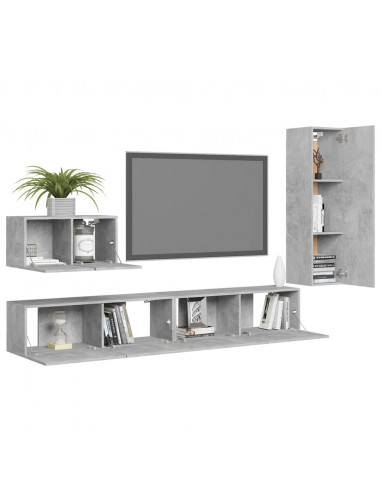 Set di Mobili Porta TV 4 pz Grigio Cemento in Legno Multistrato