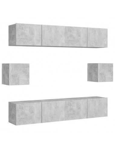 Set di Mobili Porta TV 6 pz Grigio Cemento in Legno Multistrato
