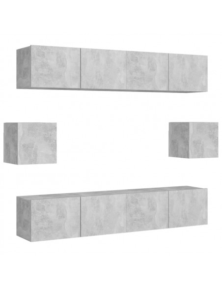 Set di Mobili Porta TV 6 pz Grigio Cemento in Legno Multistrato
