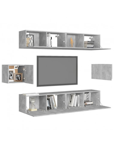 Set di Mobili Porta TV 6 pz Grigio Cemento in Legno Multistrato