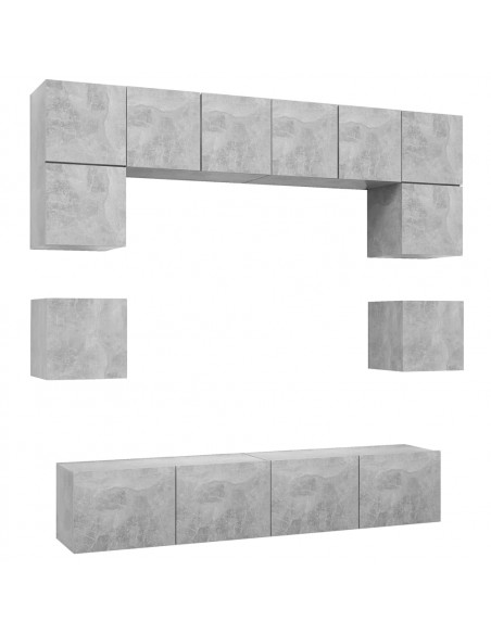 Set di Mobili Porta TV 8 pz Grigio Cemento in Legno Multistrato