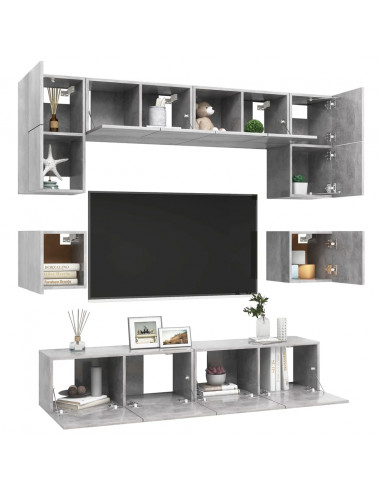 Set di Mobili Porta TV 8 pz Grigio Cemento in Legno Multistrato