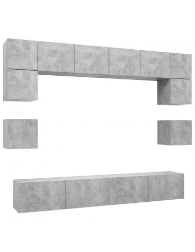 Set di Mobili Porta TV 8 pz Grigio Cemento in Legno Multistrato