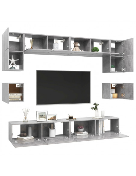 Set di Mobili Porta TV 8 pz Grigio Cemento in Legno Multistrato