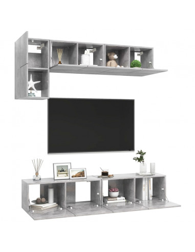 Set di Mobili Porta TV 5 pz Grigio Cemento in Legno Multistrato
