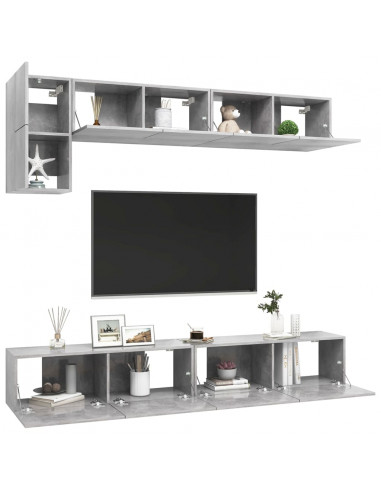 Set di Mobili Porta TV 5 pz Grigio Cemento in Legno Multistrato